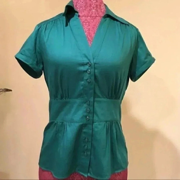 Ann Taylor Loft Outlet Green Button Down Top Sz 4 - Picture 1 of 5